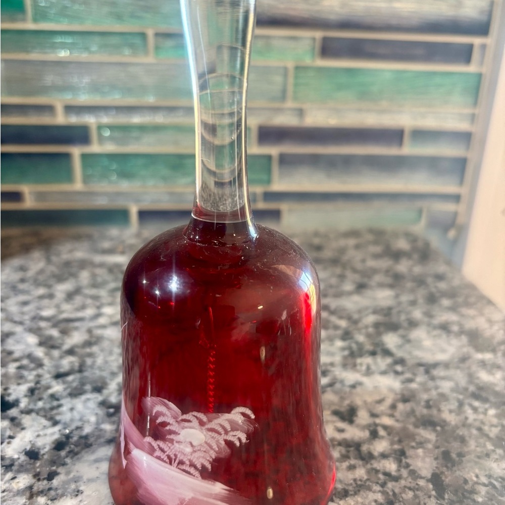 Vintage 70s Westmoreland Cranberry Glass Bell-featuring Mary Gregory - Picture 3 of 6